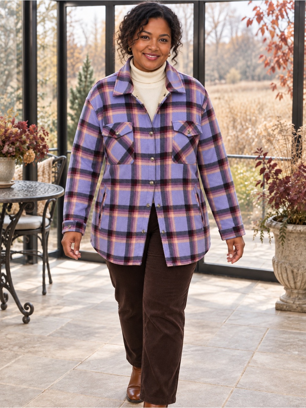 Sage Collective Sherpa-Lined Plaid Shacket 2XL